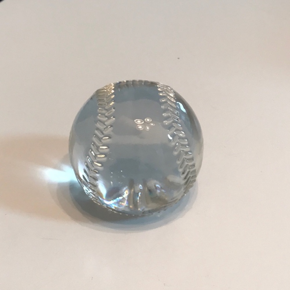 Preowned Tiffany Co. crystal Baseball Paperweight - etched Gary Maddox Phillies